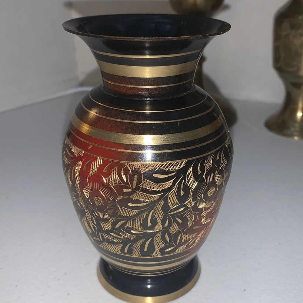 Brass Flower Vase Engraved Jar